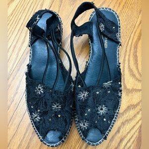Eric Michael Black and Gold Floral Espadrilles